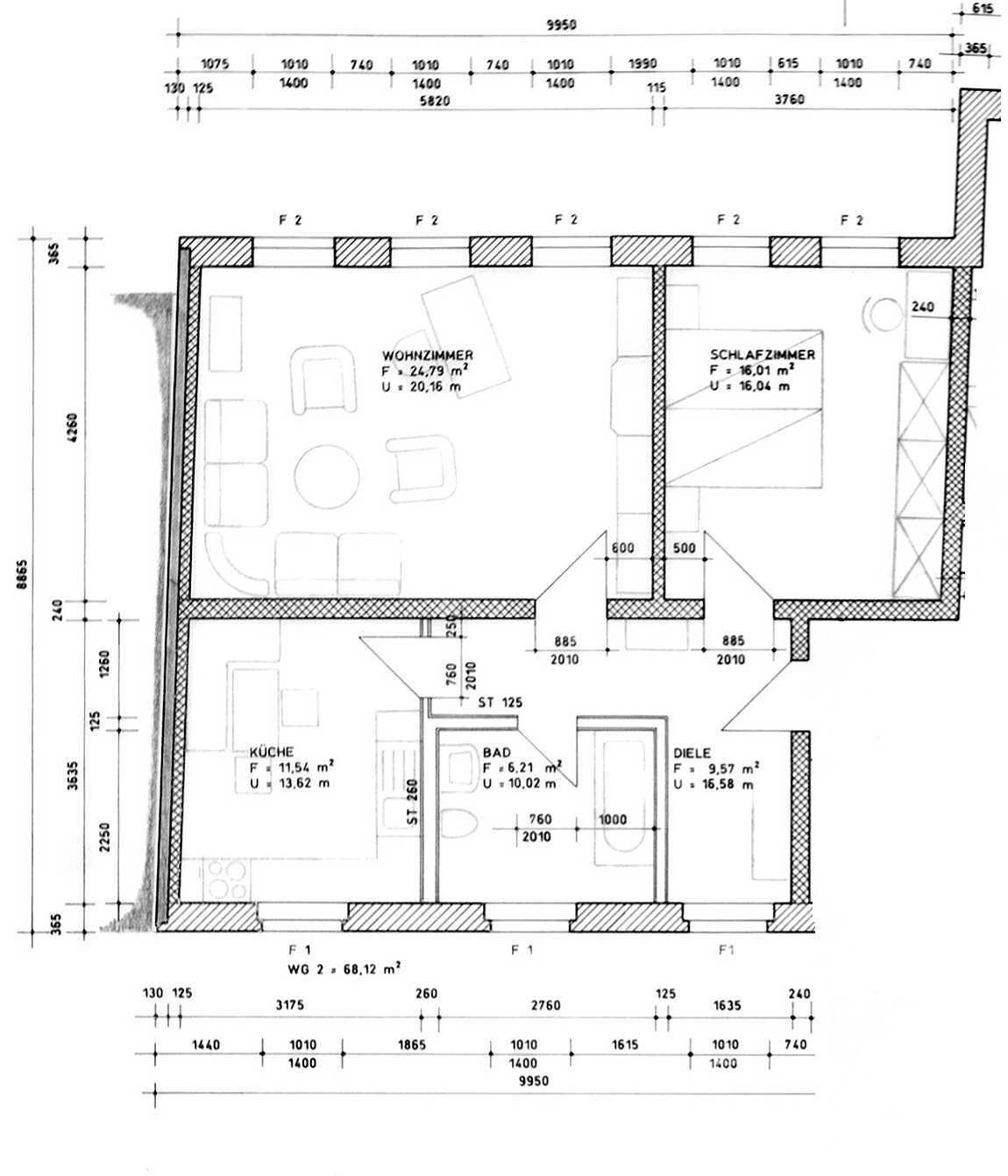 Grundriss 2-Zimmer-Wohnung 1. OG links